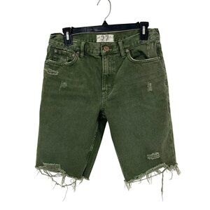 Free People Caroline Cut Off Shorts Distressed Ripped Green Boho Grunge Size 27